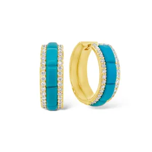 Turquoise & Diamond Hoop Earrings
