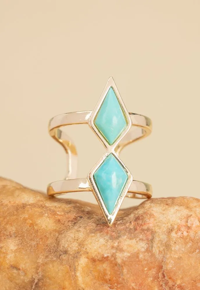 Turquoise & Gold Strength & Serenity adjustable Ring, Give Freedom to Women!