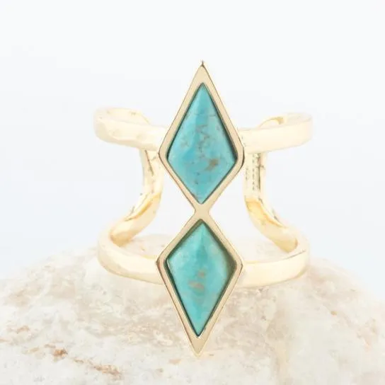Turquoise & Gold Strength & Serenity adjustable Ring, Give Freedom to Women!