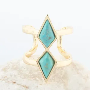 Turquoise & Gold Strength & Serenity adjustable Ring, Give Freedom to Women!