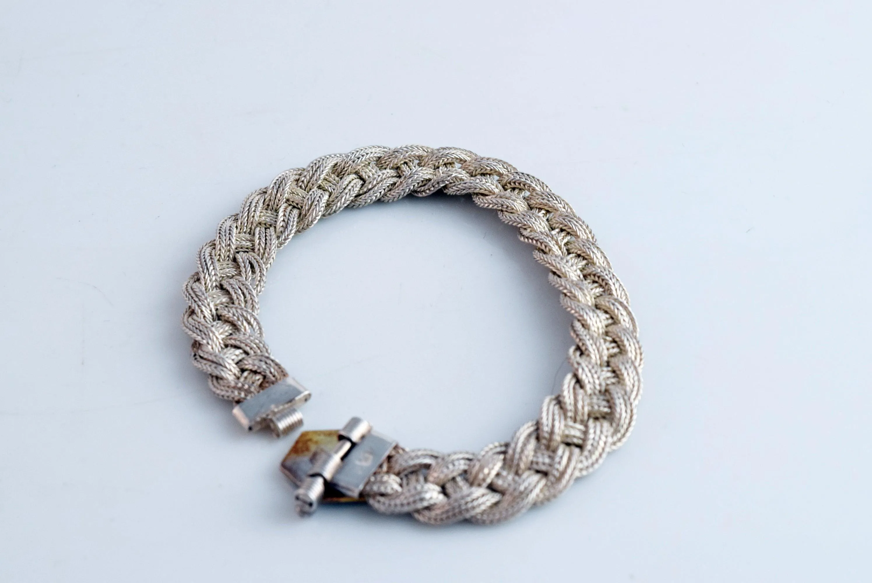 Vintage Sterling Silver and Enamel Braided Turkish Bracelet